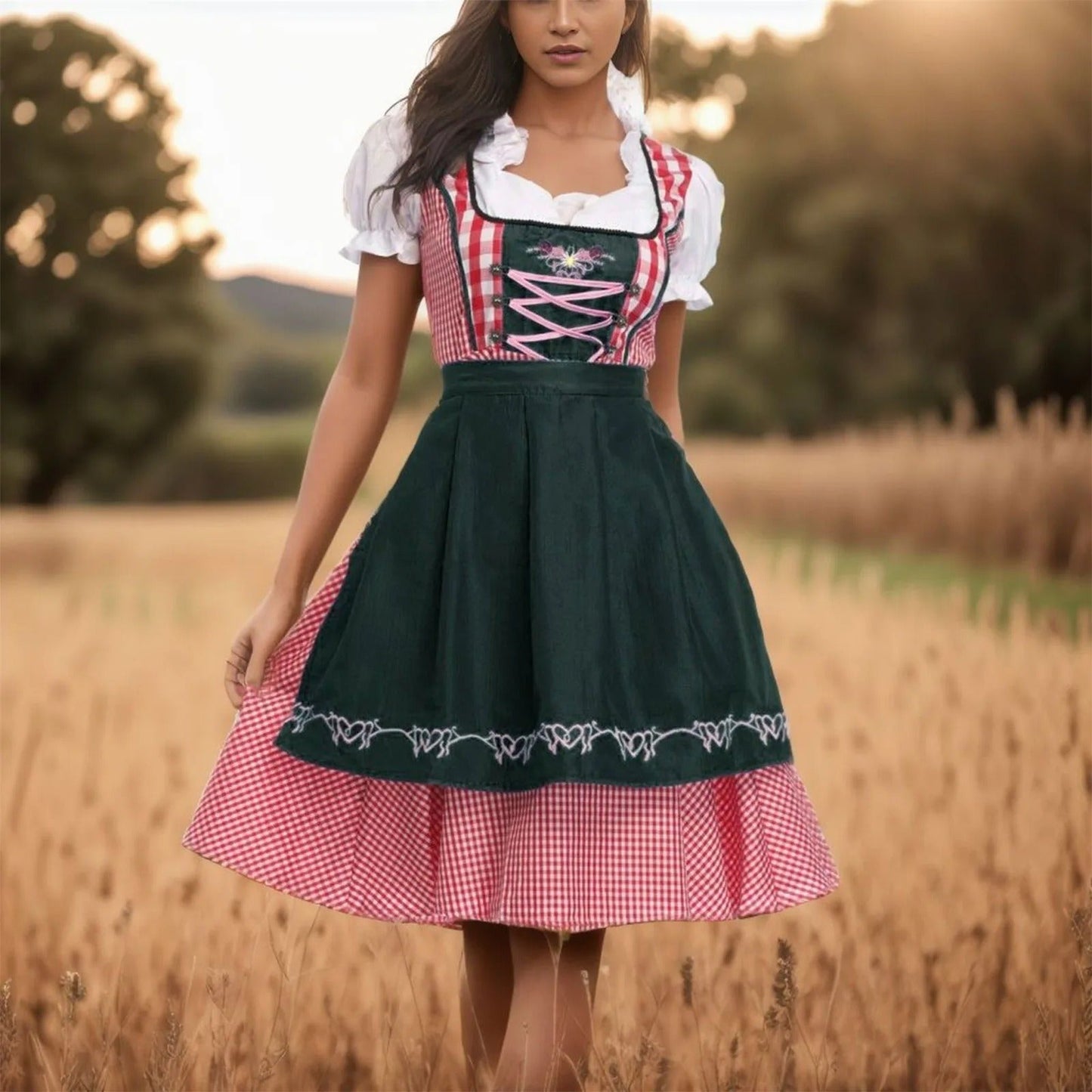 Gretta | Dirndl traditionnel à carreaux – Style parfait pour Oktoberfest