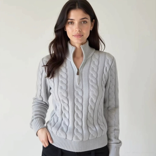 Lornice | Pull en Coton avec Fermeture Éclair et Col Montant Tissé pour Femme