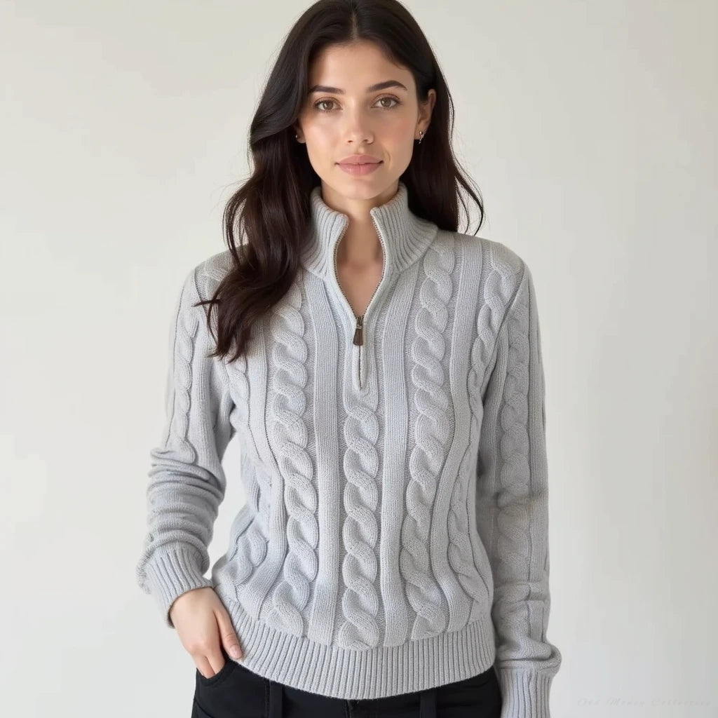 Lornice | Pull en Coton avec Fermeture Éclair et Col Montant Tissé pour Femme