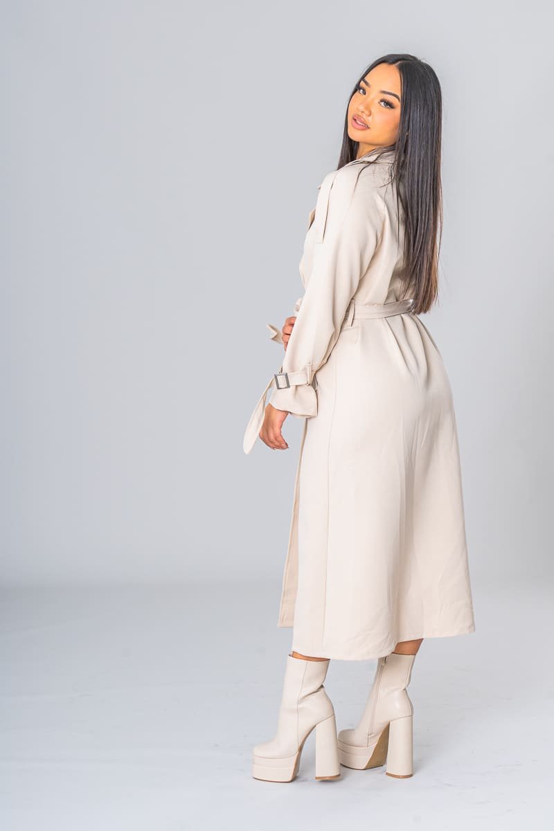 Gurina | Élégant Trench-Coat Beige avec Ceinture