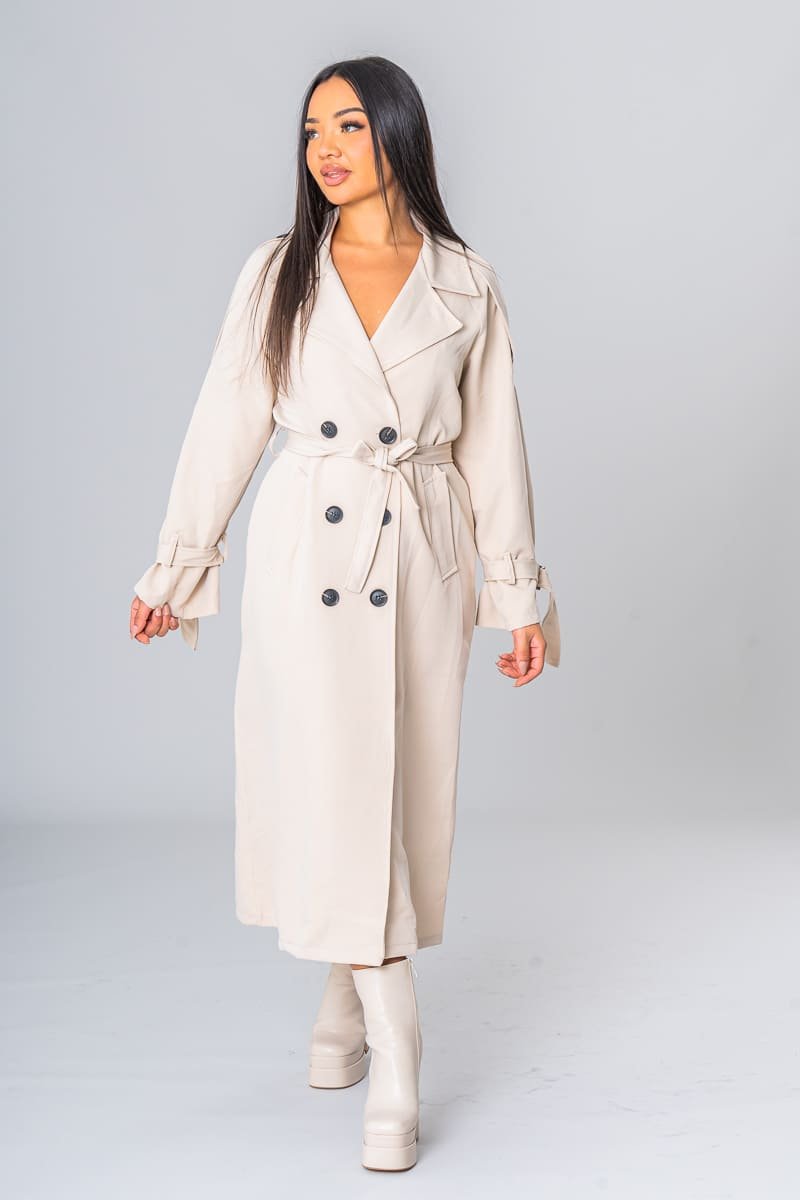 Gurina | Élégant Trench-Coat Beige avec Ceinture