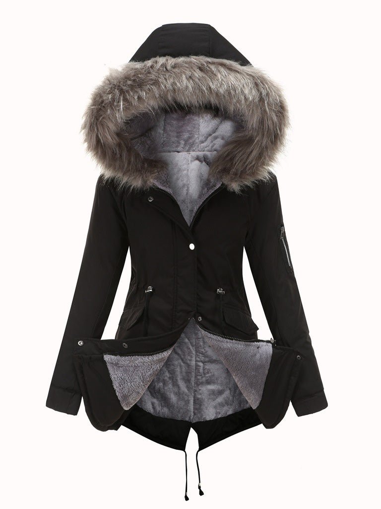 Ysolden | Veste Hiver Femme Slim Fit Zippée avec Doublure Polaire et Détail en Fourrure