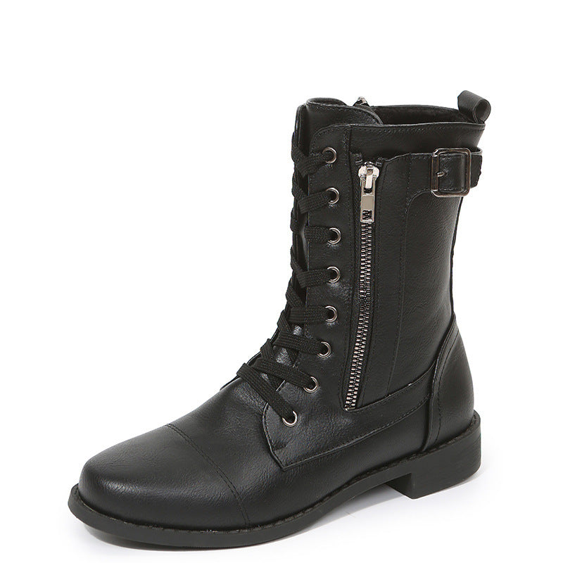 Wendal | Bottes robustes à lacets et zip latéral pour femme – Talon bas et milieu de mollet